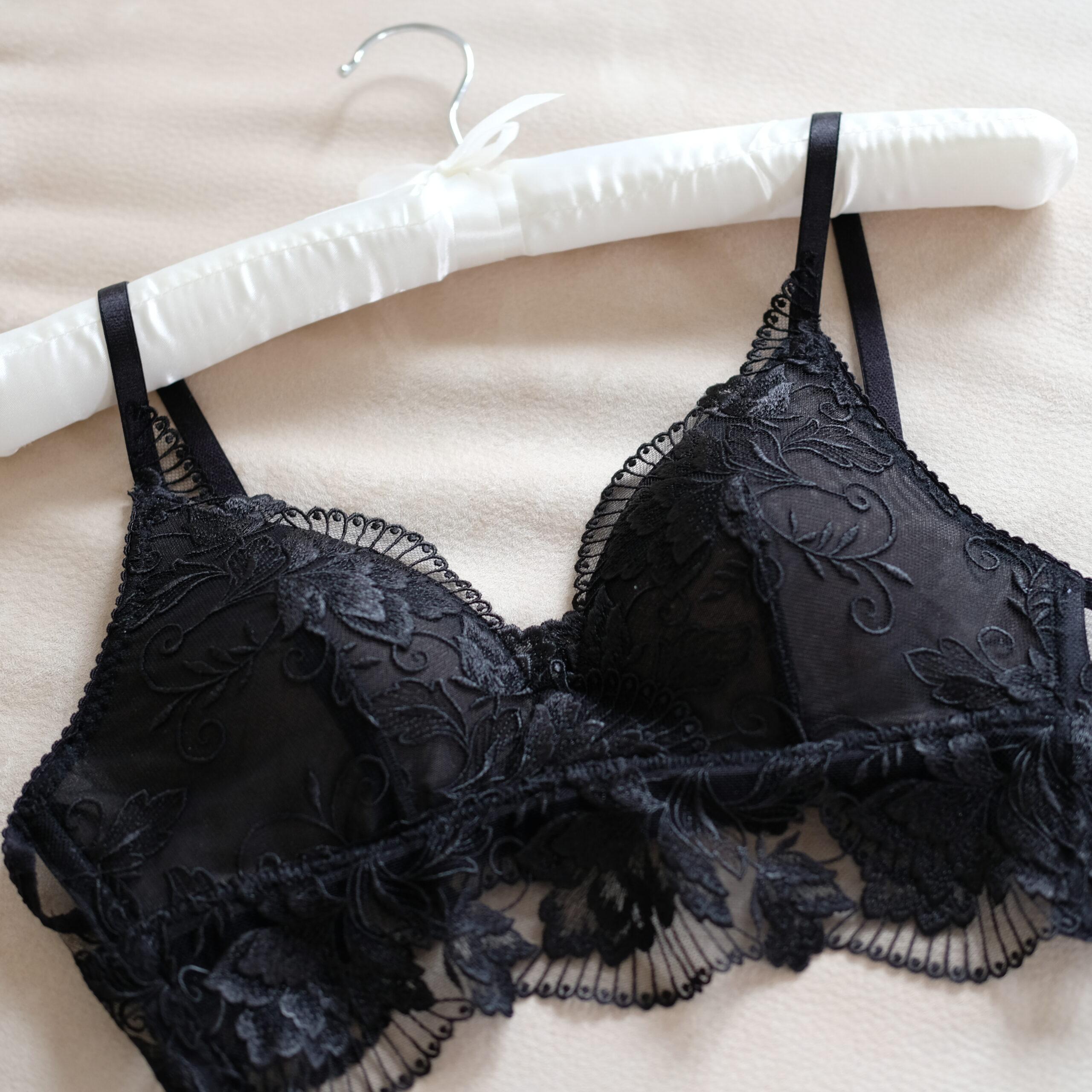 soutien gorge bralette en dentelle brodée – noir